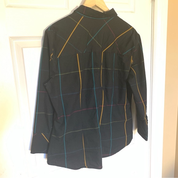 7th Ave Design Studio Women’s Black Multicolor Checkered Button-Down Shirt Large - Picture 3 of 5